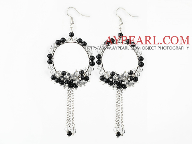 Νέο στυλ Ποικιλία σαφείς Crystal και μαύρο Agate Σκουλαρίκια Fashion Tassel