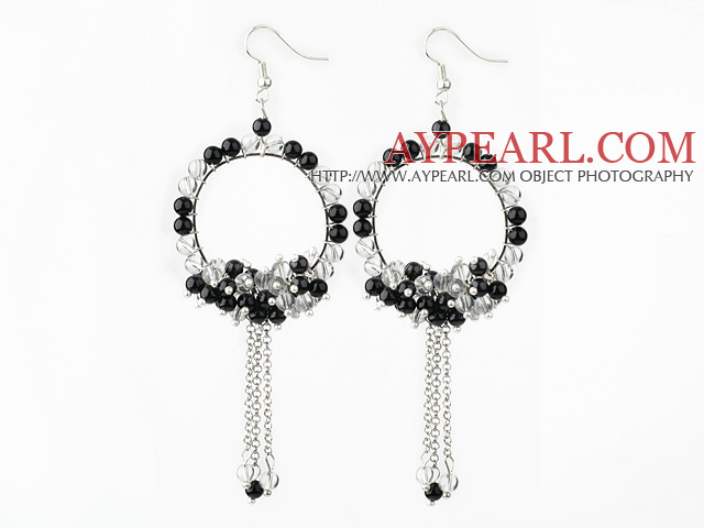 Nouveau style de cristal clair et noir assortis Boucles d'oreilles en agate gland de mode