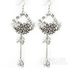 New Style Long Design Rhombus Shape Clear and Gray Crystal Tassel Earrings