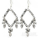 New Style Gray Series Rhombus Shape Gray Crystal Earrings