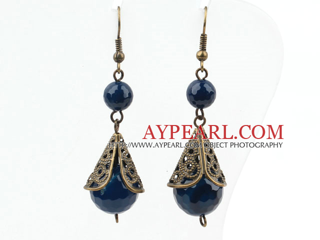 Vintage Style 12mm facettierte blaue Achat-Ohrringe