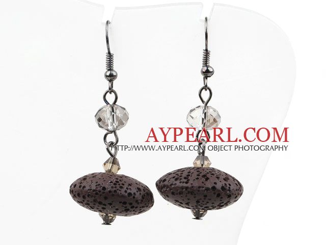 Brown Black Color UPO Shape Volcanic Stone Earrings