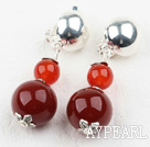 New Design Round Red Carnelian Agate Clip-On Dangle Earrings