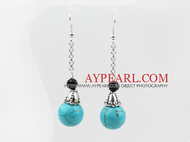 Dangle Style Round Turquoise Earrings with Metal Chain