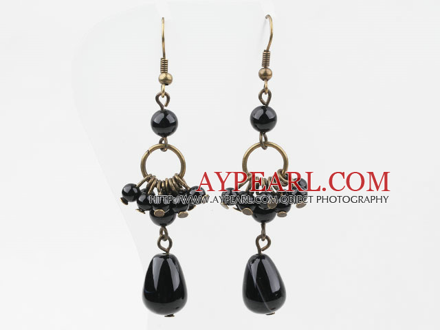 Long Style Assorted Black Agate Drop Earrings