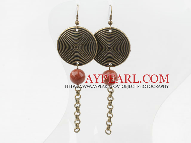 Vintage Loop Chain Style Round Gold Sandstone Earrings