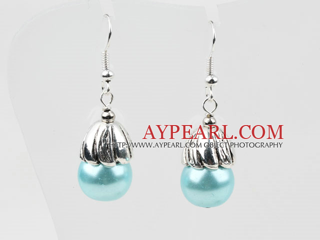 Simple Style Light Blue Color Shell Beads Earrings