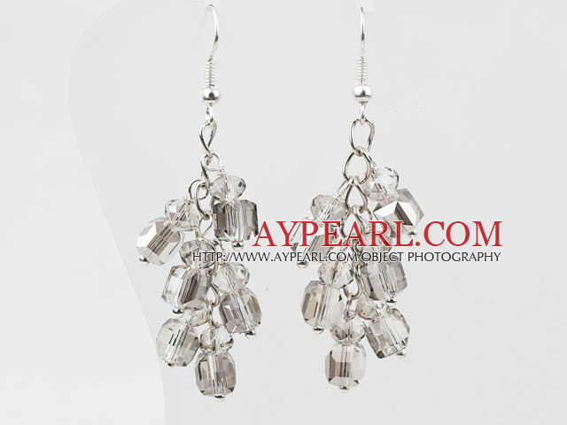 Popular Cluster Style Gray Crystal Loop Chain Dangle Earrings With Fish Hook
