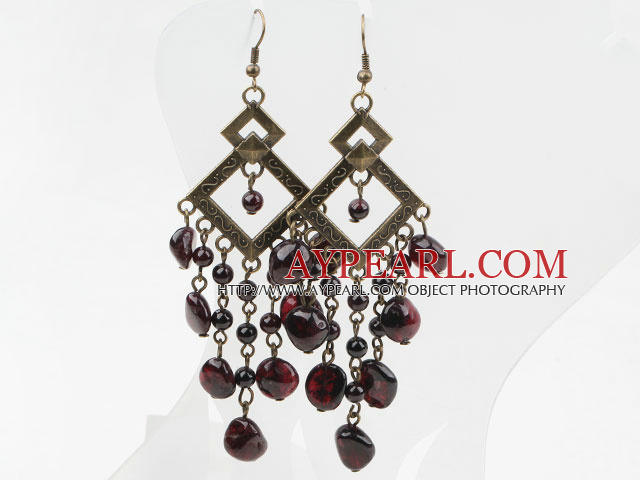 Vintage Style Long Design Assorted Garnet Earrings