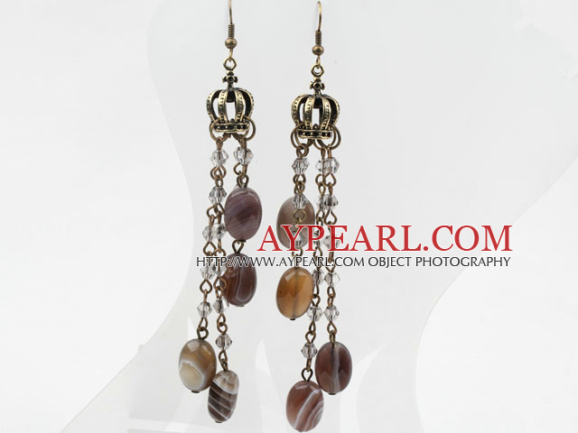 Dinglar Style Persien Gray Agate och Crystal Örhängen med Crown Tillbehör