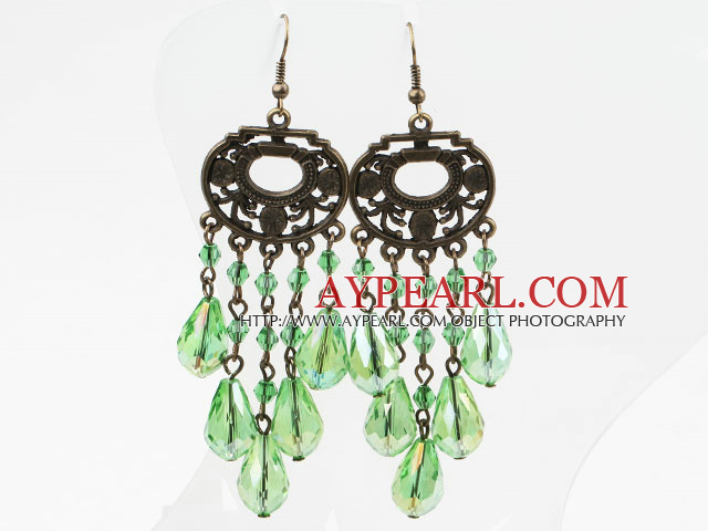 Boucles d'oreilles longues de style de gazon synthétiques cristal vert