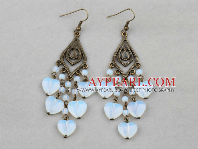Vintage Style Heart Shape and Round Moon Stone Earrings