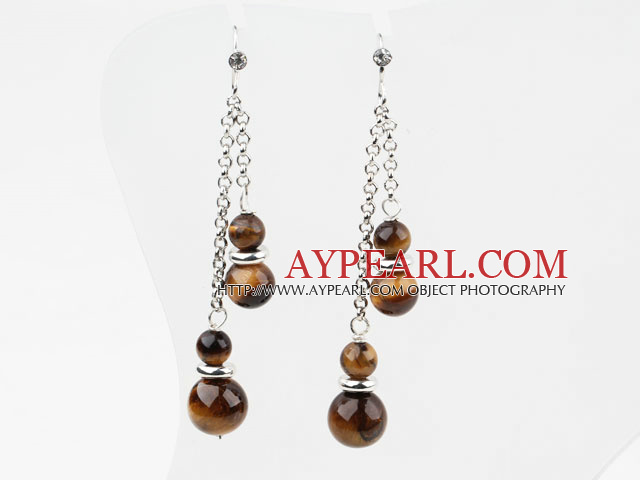 Dangle Style Round Tiger Eye Korvakorut Metal Ketju