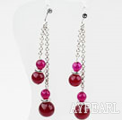 Dangle Stil Rose Pink Achat Ohrringe mit Metall-Kette