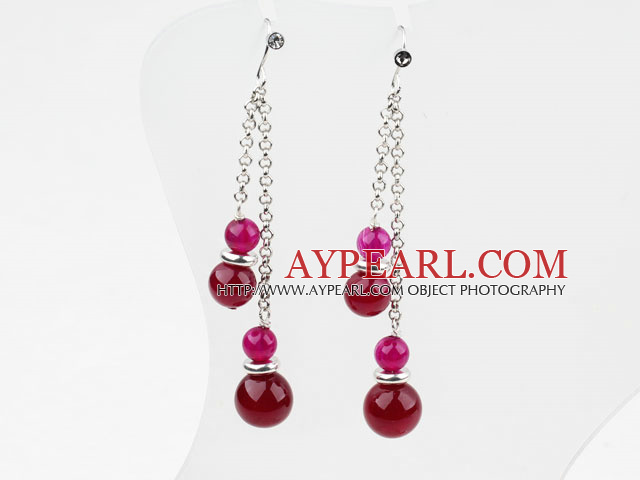 Dangle Style Rose Pink Agate Earrings with Metal Chain