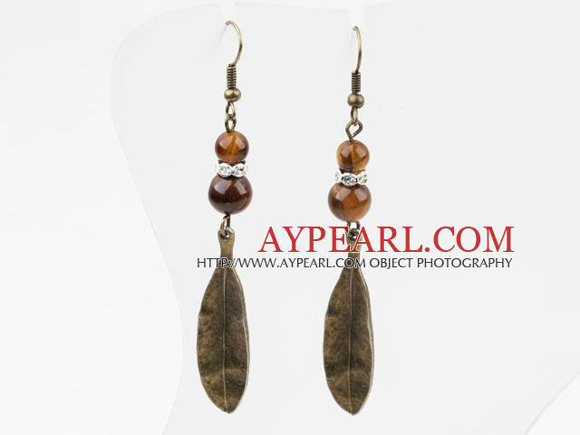 Vintage Boucles d'oreilles de style Tiger Eye avec Accessoires Feuille de cru