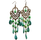 Vintage Style Chandelier Shape Green Pearl Drop Shell Long Dangle Earrings