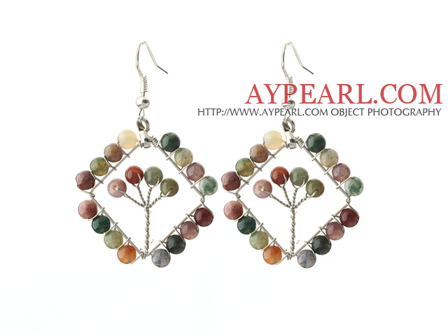 New Style Fashion Design Rhombus Shape Indian Agate Earrings