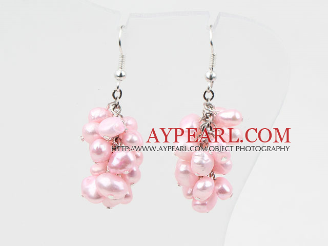 Cluster Style Dyed Light Pink Freshwater Pearl Earrings