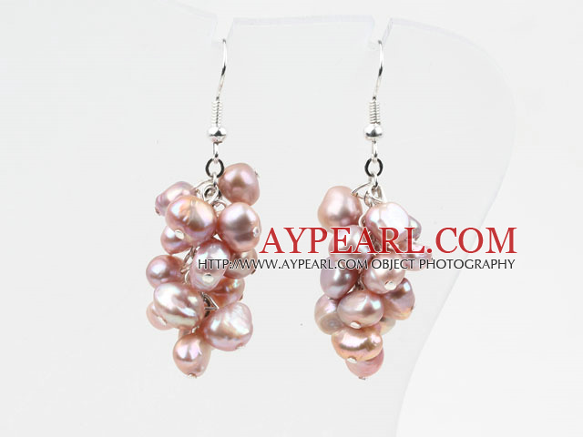 Cluster style naturel pourpres Boucles d'oreilles perles d'eau douce