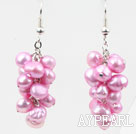 Cluster de style teints roses Boucles d'oreilles perles d'eau douce