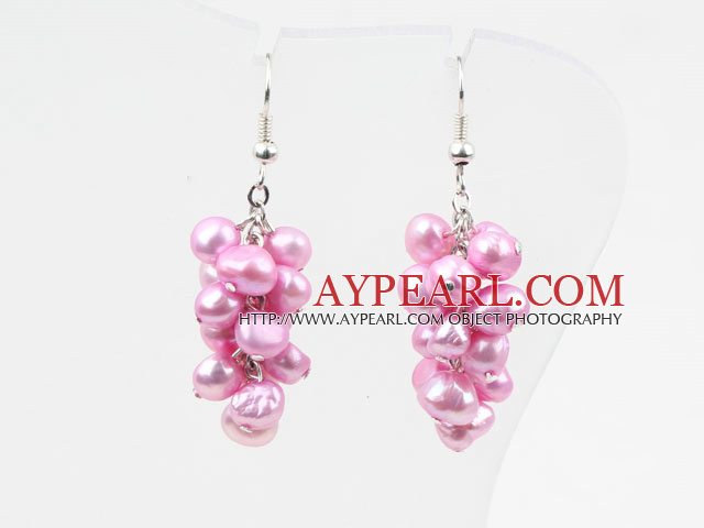Cluster Style Dyed Pink Freshwater Pearl Earrings