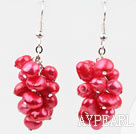 Cluster Style Dyed Watermelon Red Freshwater Pearl Earrings