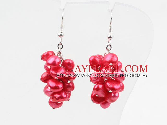 Cluster Style Dyed Watermelon Red Freshwater Pearl Earrings