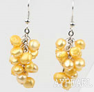 Cluster Style Dyed Bright Yellow Freshwater Pearl Earrings