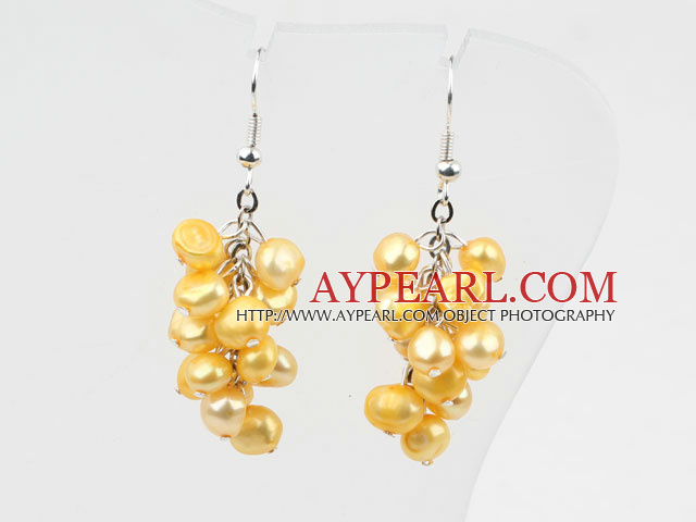 Cluster Style Dyed Bright Yellow Freshwater Pearl Earrings