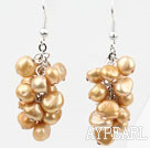 Cluster Style Dyed Golden Champagne Color Freshwater Pearl Earrings