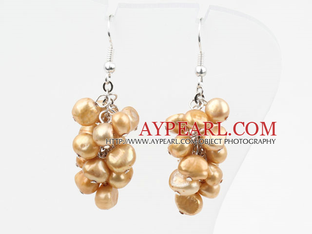 Cluster Style Dyed Golden Champagne Color Freshwater Pearl Earrings