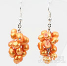 Cluster Style Dyed Orange Yellow Color Freshwater Pearl Earrings