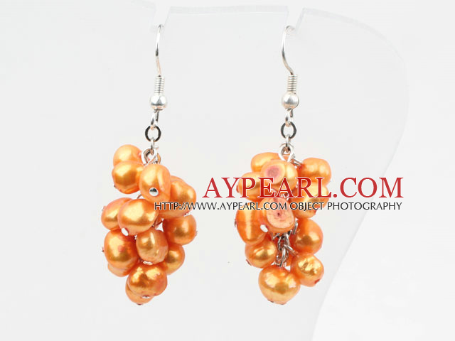 Cluster Style Dyed Orange Yellow Color Freshwater Pearl Earrings