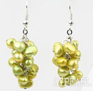 Cluster de style teints jaune vert Boucles d'oreilles de couleur perle d'eau douce