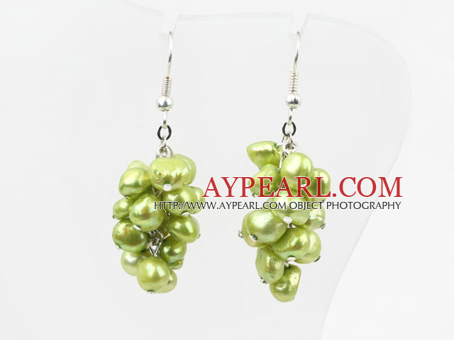 Cluster Style Dyed Grass Green Color Freshwater Pearl Earrings