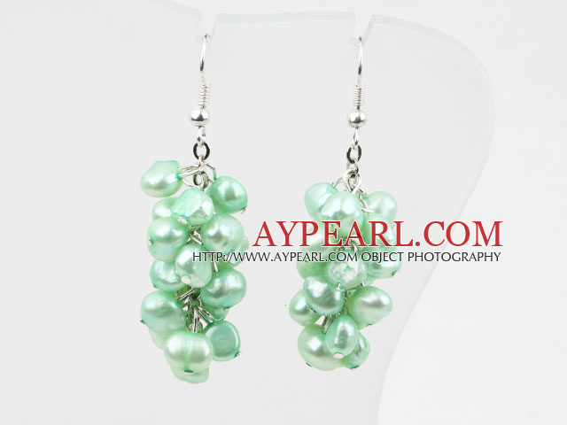 Cluster Style Dyed Light Green Color Freshwater Pearl Earrings