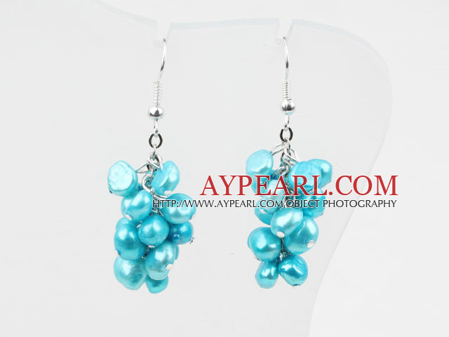 Cluster Style Dyed Sky Blue Color Freshwater Pearl Earrings