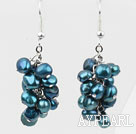 Cluster de style teints Blue Steel Boucles d'oreilles de couleur perle d'eau douce