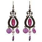 Vintage Style Chandelier Shape Purple Pearl Shell Earrings With Drop Shape Bronze Accessory