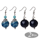 2 Pcs Classic Design Blue Faceted Agate Ball And Blue Jade And White Sea Shell Earrings