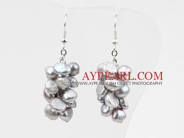 Cluster Style Dyed Light Gray Color Freshwater Pearl Earrings