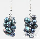 Cluster Style Dyed Black Freshwater Pearl Earrings