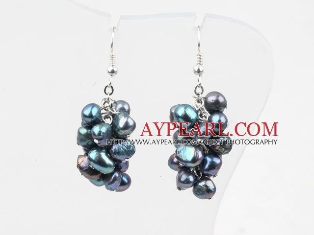 Cluster Style Dyed Black Freshwater Pearl Earrings