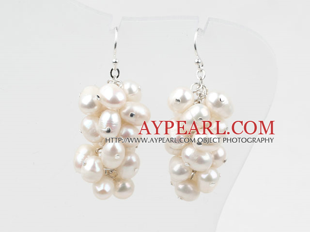 Cluster Style White Top Drilled Freshwater Pearl Earrings