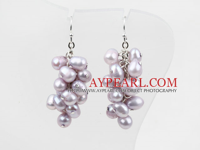 Cluster Style Light Purple Top Drilled Freshwater Pearl Earrings