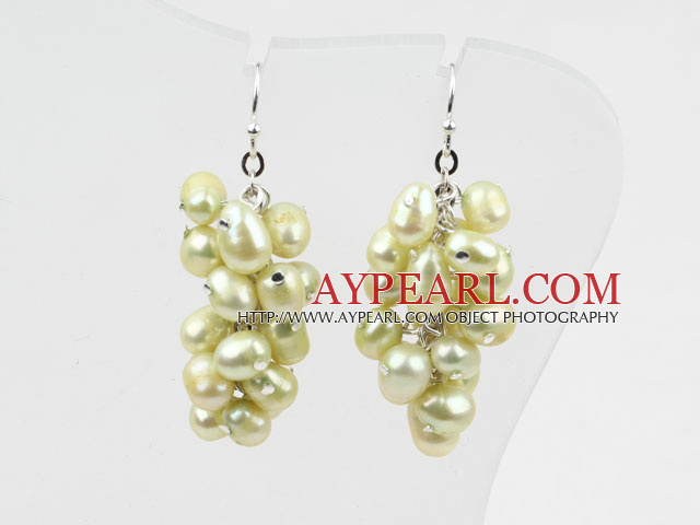 Cluster Style Light Yellow Color Top Drilled Freshwater Pearl Earrings