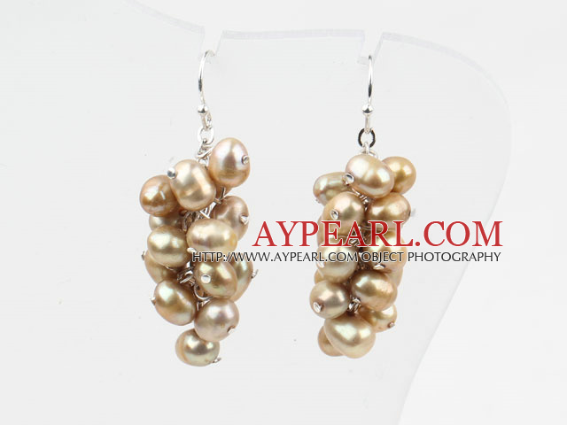 Cluster Style Champagne Color Top Drilled Freshwater Pearl Earrings