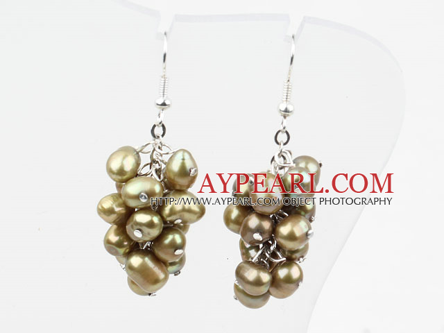 Cluster style Light Brown Top forés Boucles d'oreilles perles d'eau douce