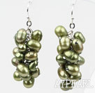 Cluster Style Olive Green Color Top Drilled Freshwater Pearl Earrings